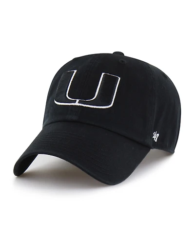 47 Brand Men's Black Miami Hurricanes Clean Up Adjustable Hat