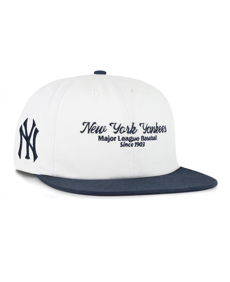 47 Brand Men's White/Navy New York Yankees Script Stack Relaxed Captain Snapback Hat