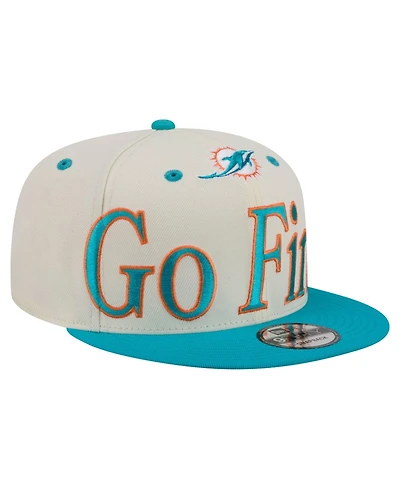 New Era Men's Cream Miami Dolphins Oversized Slogan 9FIFTY Snapback Hat