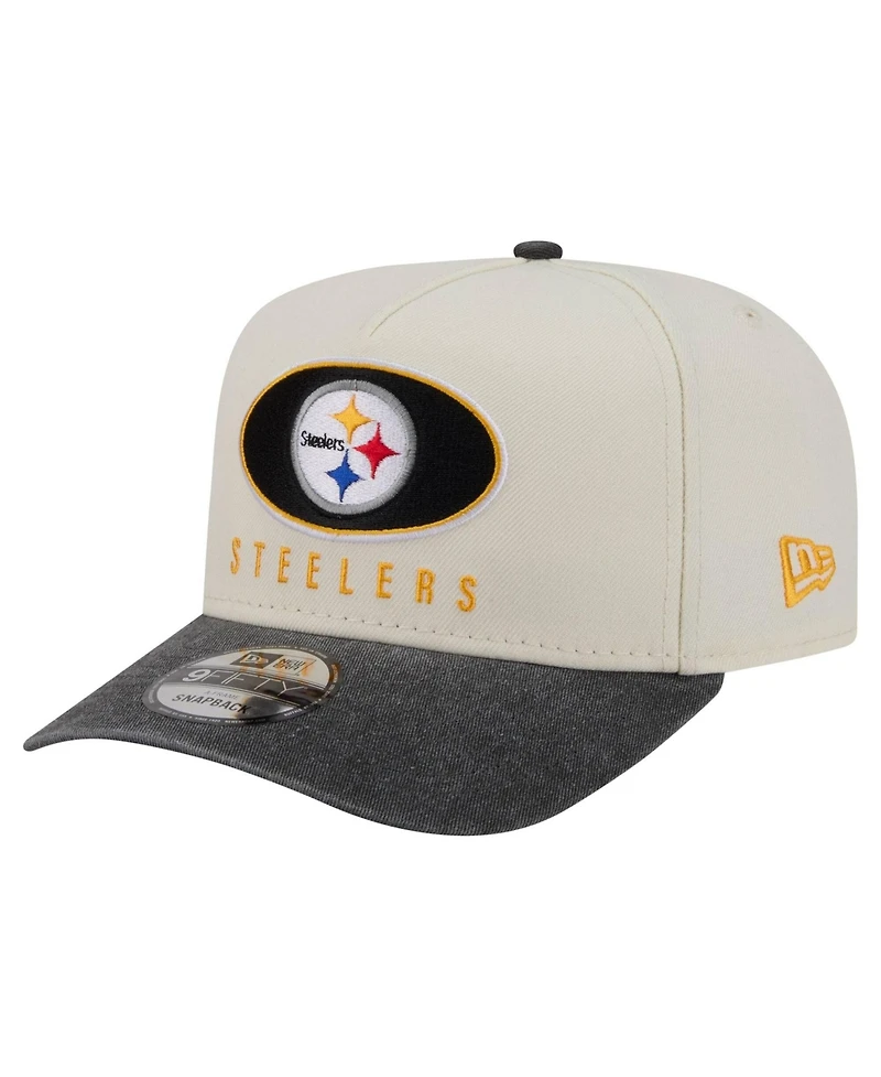 New Era Men's Cream/Black Pittsburgh Steelers Washed A-Frame 9FIFTY Snapback Hat