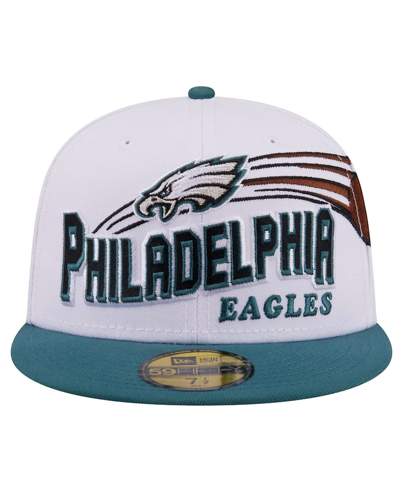 New Era Men's White/Midnight Green Philadelphia Eagles Retro Swoop 59FIFTY Fitted Hat
