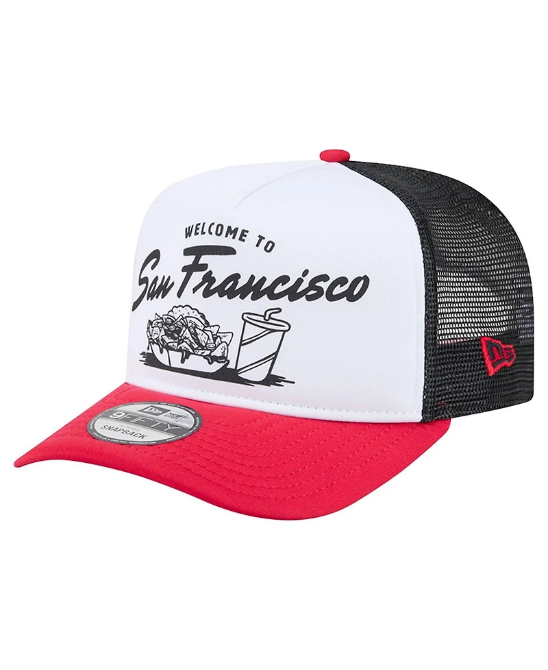 New Era Men's White/Scarlet San Francisco 49ers Foodie 9FIFTY A-Frame Trucker Snapback Hat