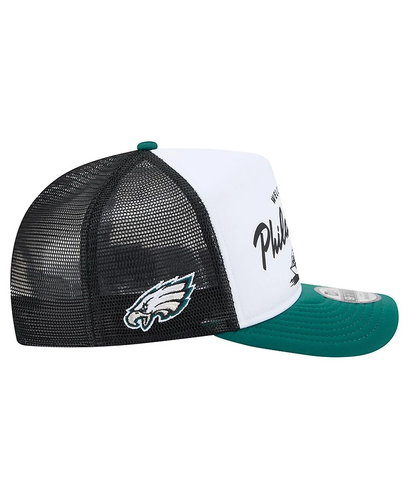New Era Men's White/Midnight Green Philadelphia Eagles Foodie 9FIFTY A-Frame Trucker Snapback Hat