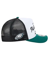 New Era Men's White/Midnight Green Philadelphia Eagles Foodie 9FIFTY A-Frame Trucker Snapback Hat