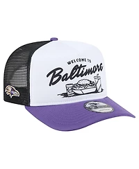 New Era Men's White/Purple Baltimore Ravens Foodie 9FIFTY A-Frame Trucker Snapback Hat