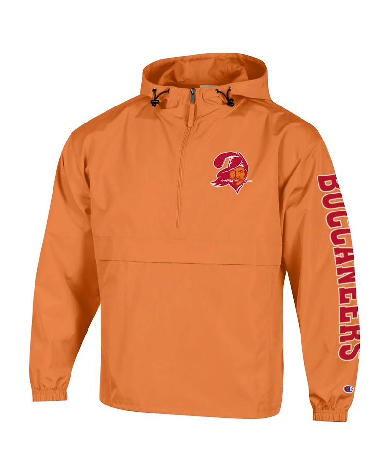 Champion Men's Orange Tampa Bay Buccaneers Packable Hooded Windbreaker Half-Zip Jacket