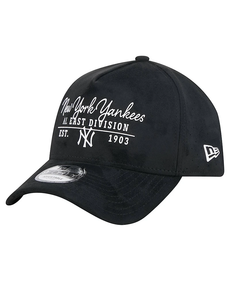 New Era Men's Black New York Yankees Script Text 9FORTY A-Frame Adjustable Hat