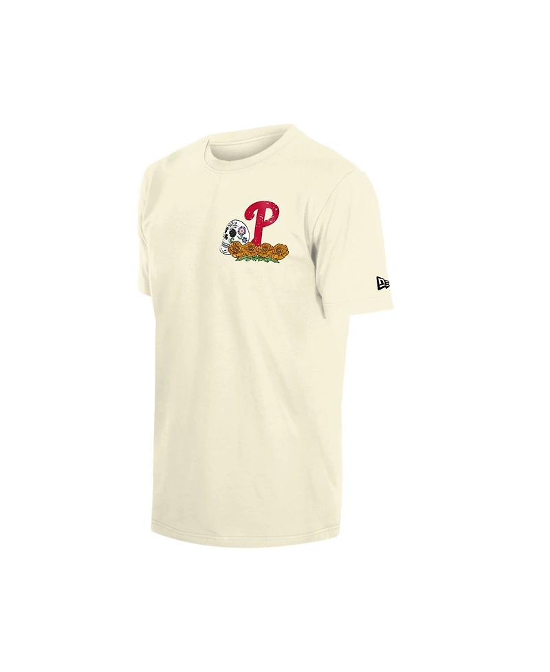 New Era Men's Natural Philadelphia Phillies Dia de los Muertos Sugar Skull T-Shirt