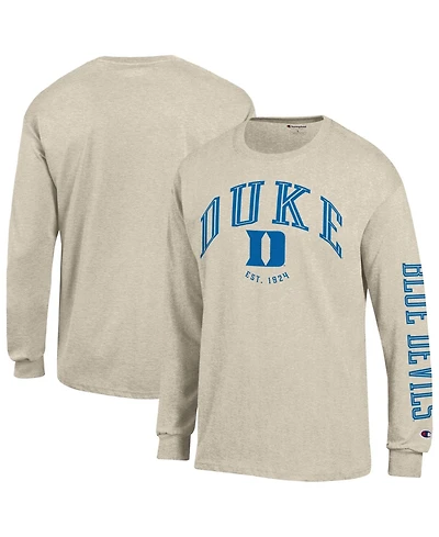 Champion Men's Heather Oatmeal Duke Blue Devils Neutral Arch Long-Sleeve T-Shirt