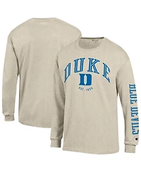 Champion Men's Heather Oatmeal Duke Blue Devils Neutral Arch Long-Sleeve T-Shirt