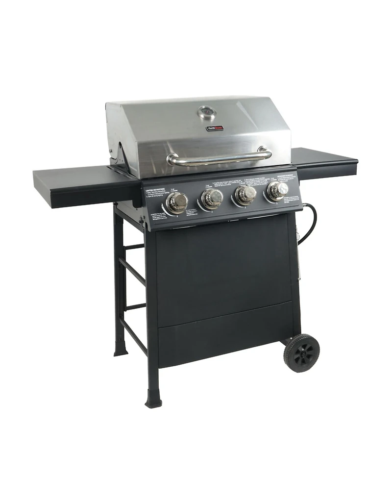 Grill Boss 4-Burner Outdoor Propane Gas Grill with Side Shelves and Wheels, Black