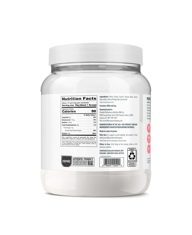 Isopure Clear Low Carb 100% Whey Protein Isolate Powder, Tropical Punch, 20g Protein, About 16 Servings