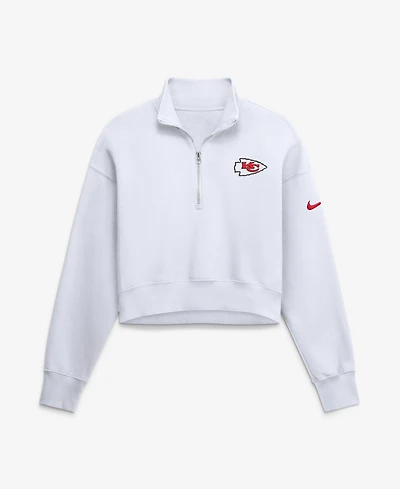 Nike Women's White Kansas City Chiefs Oversized Phoenix Fleece Cropped Quarter-Zip Sweatshirt
