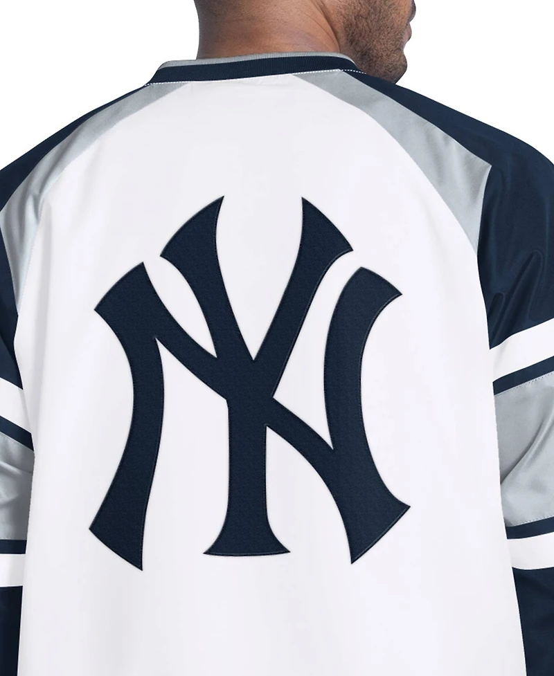 G-iii Sports by Carl Banks Men's White/Navy New York Yankees Infield Play Raglan V-Neck Pullover