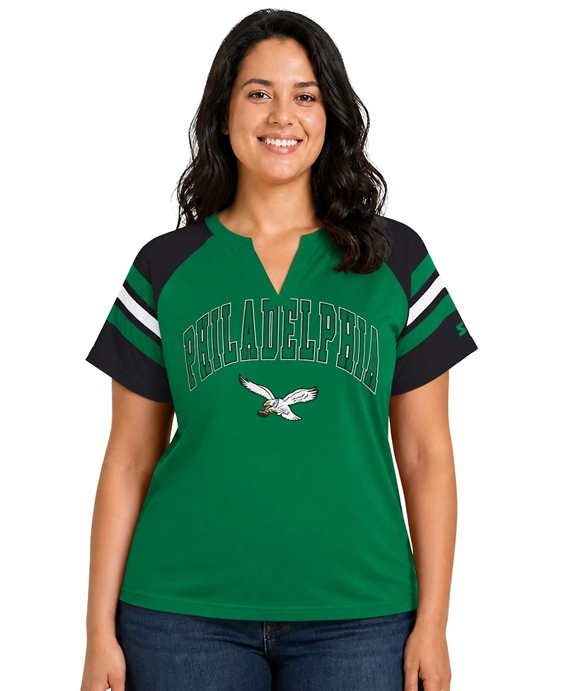 Starter Plus Philadelphia Eagles Throwback Game On Notch Neck Raglan T-Shirt