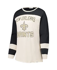 '47 Brand Plus New Orleans Saints Double Header Curve Toni Dropped-Shoulder Distressed Graphics Long Sleeve T-Shirt