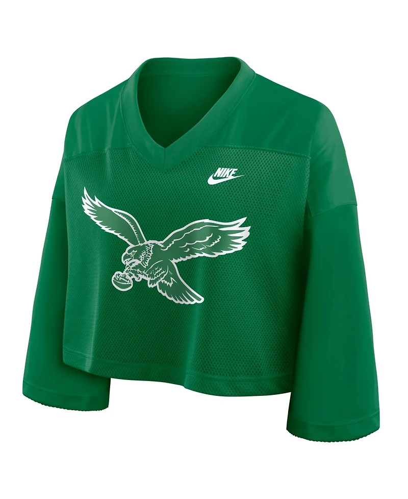Nike Women's Kelly Green Philadelphia Eagles Rewind Cropped Mesh Dri-fit Fashion Jersey