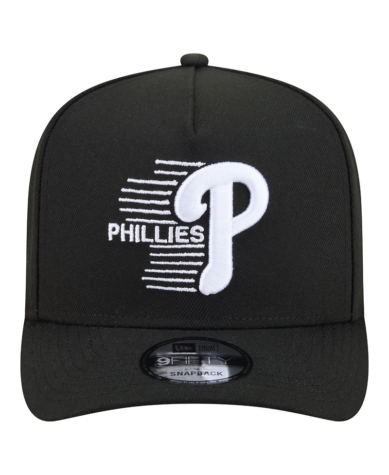 New Era Men's Black Philadelphia Phillies Motion A-Frame 9FIFTY Snapback Hat