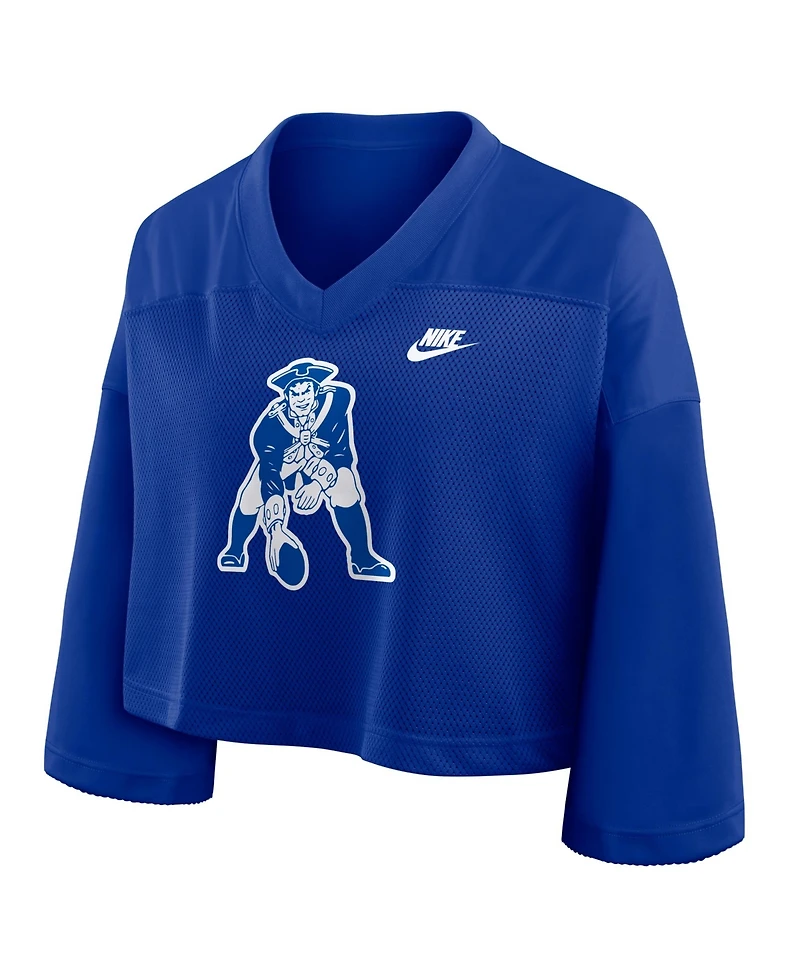 Nike Women's Royal New England Patriots Rewind Cropped Mesh Dri-fit Fashion Jersey