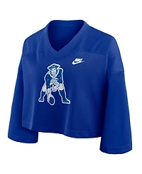 Nike Women's Royal New England Patriots Rewind Cropped Mesh Dri-fit Fashion Jersey