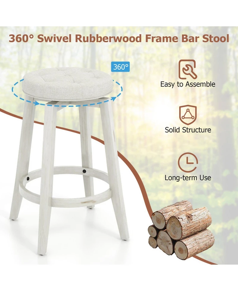 Gouun Set of 2 Upholstered Counter-Height Swivel Bar Stools