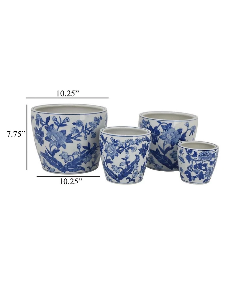 Yobtop Ceramic Planter Pot Set of 4 - Floral Pottery, Indoor and Outdoor Flower Pots, Varied Sizes for Diverse Plants, 4 Pieces