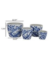 Yobtop Ceramic Planter Pot Set of 4 - Floral Pottery, Indoor and Outdoor Flower Pots, Varied Sizes for Diverse Plants, 4 Pieces