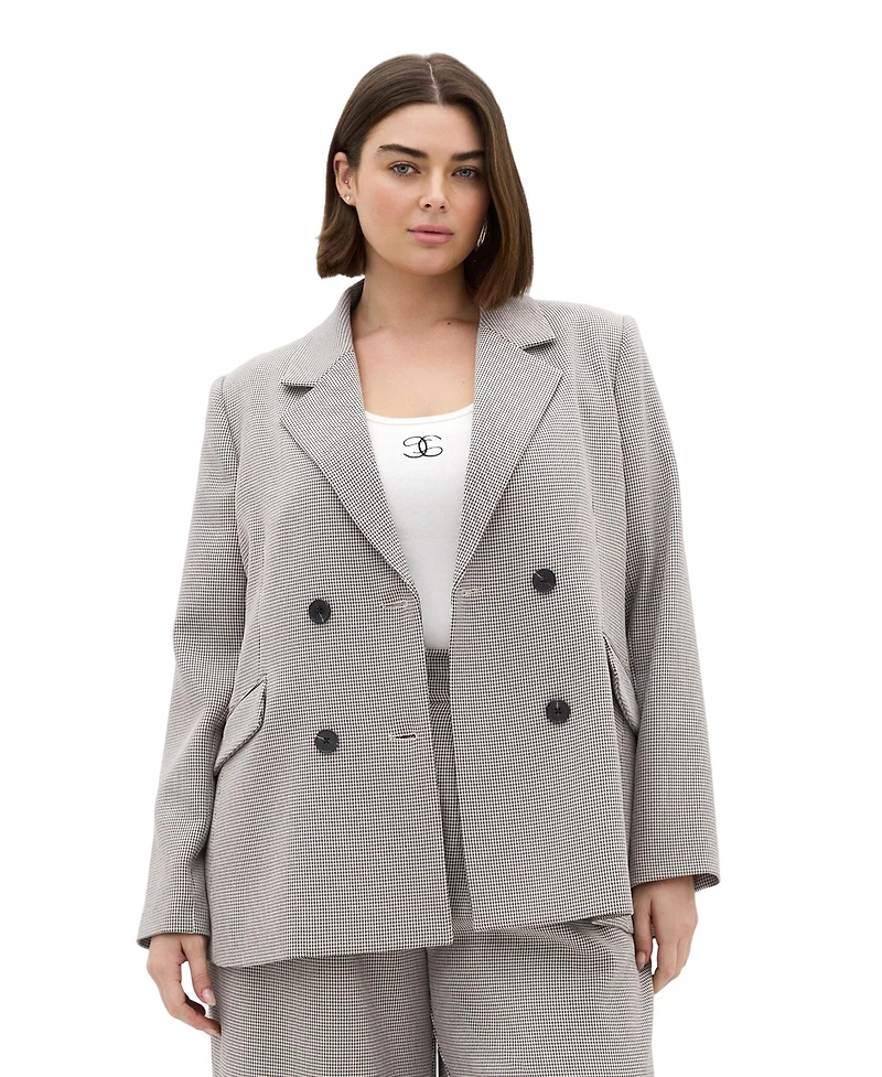City Chic Plus Hailey Check Double-Breasted Houndstooth Blazer