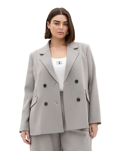 City Chic Plus Hailey Check Double-Breasted Houndstooth Blazer