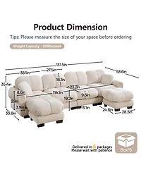 Boyel Living Oversize Chenille U-Shaped Sofa Deep Seat Couch with Movable Ottoman Exquisite Pillows and Quilted Back Cushions