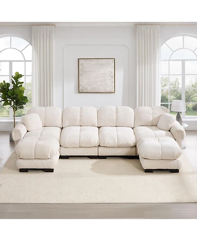 Boyel Living Oversize Chenille U-Shaped Sofa Deep Seat Couch with Movable Ottoman Exquisite Pillows and Quilted Back Cushions