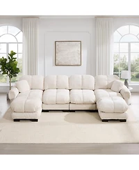 Boyel Living Oversize Chenille U-Shaped Sofa Deep Seat Couch with Movable Ottoman Exquisite Pillows and Quilted Back Cushions
