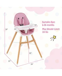 Costway Toddler High Chair Wooden Feeding Chair with 4-Gear Tray & Removable Cushion