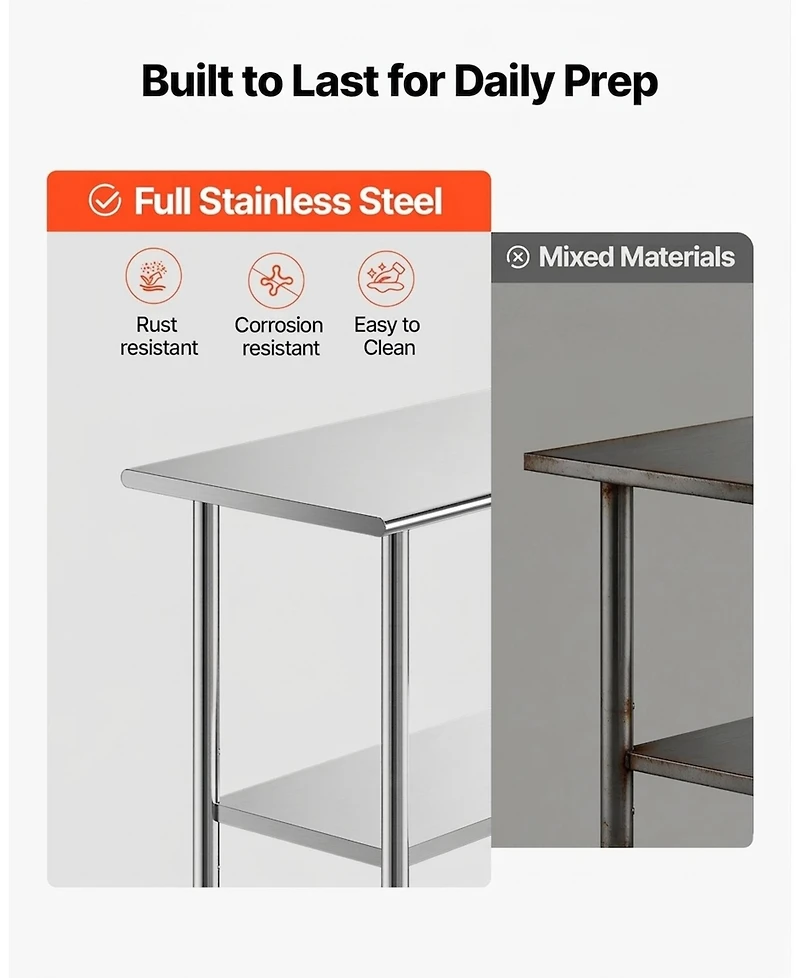 Hongge Two Tier Stainless Steel Work Table for Commercial Kitchens