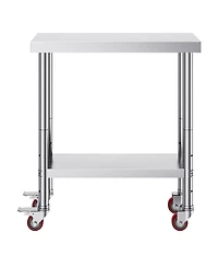 Hongge Rolling Stainless Steel Work Table 30 x 12 x 34 in with 700 lbs Capacity for Commercial Kitchens