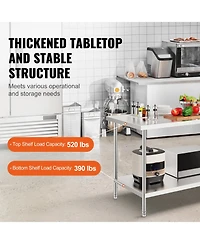 Hongge Extra Wide 30 x 60 in Stainless Steel Workstation Table Rated for 910 lbs with 3 Adjustable Height Levels