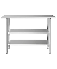 Hongge Three Tier Stainless Steel Utility Work Table 24 x 48 in with 5 Hooks for Kitchen and Garage