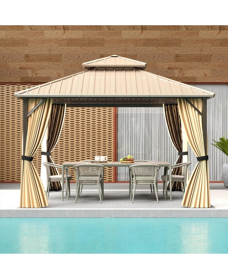 Gouun 12 x 12 ft Hardtop Gazebo with Mesh Netting and Privacy Curtains