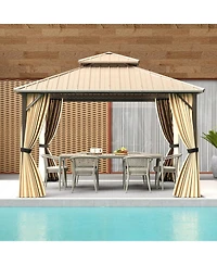 Gouun 12 x 12 ft Hardtop Gazebo with Mesh Netting and Privacy Curtains