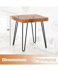 Gouun Square Teak Wood End Table with Metal Legs, 16 x 16 x 18 in