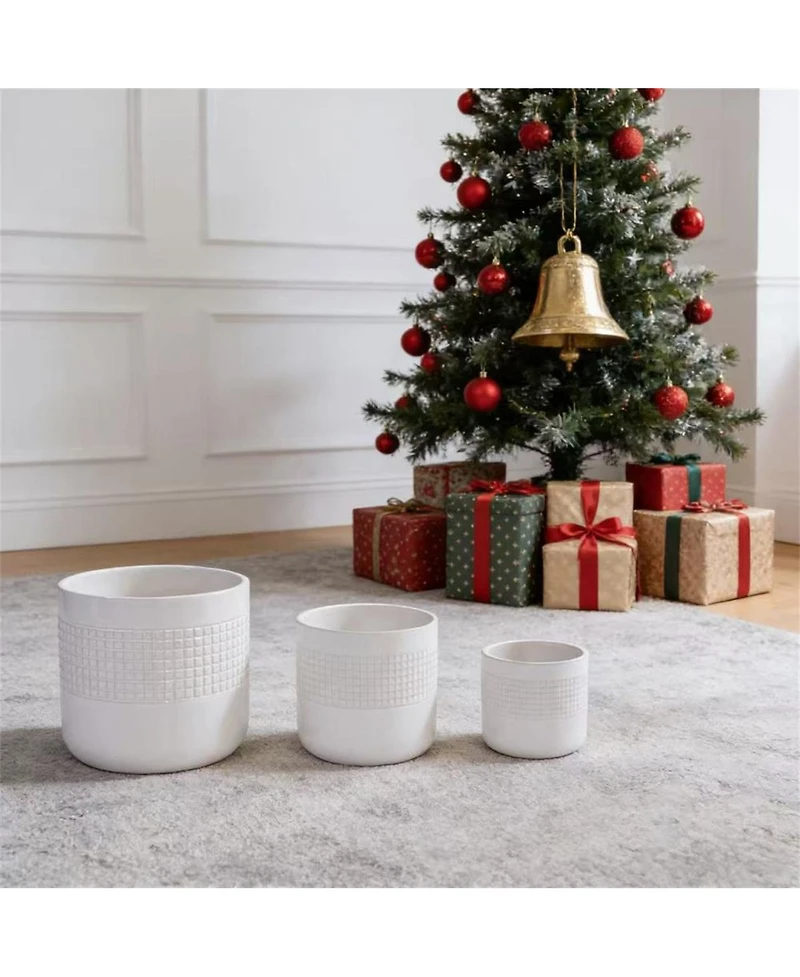 Yobtop Handmade Ceramic Planter Set of 3 - Graduated Sizes 5.51 to 9.65 Inch Flower Pots, Breathable Textured Clay, Indoor and Outdoor Use