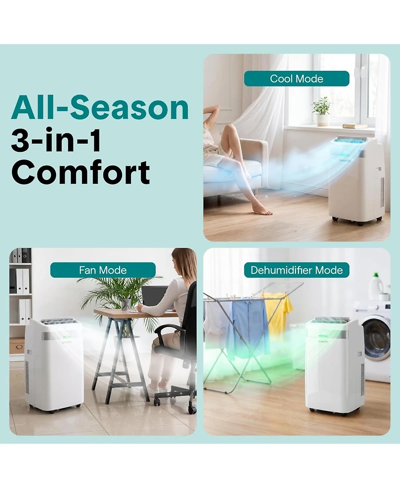 SereneLife 14,000 Btu Portable Air Conditioner with Wi-Fi, Dehumidifier and Fan, Window Exhaust Kit Included