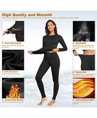 Piscifun Women's Base Layer Fleece-Lined 4-Way Stretch Top and Leggings Set