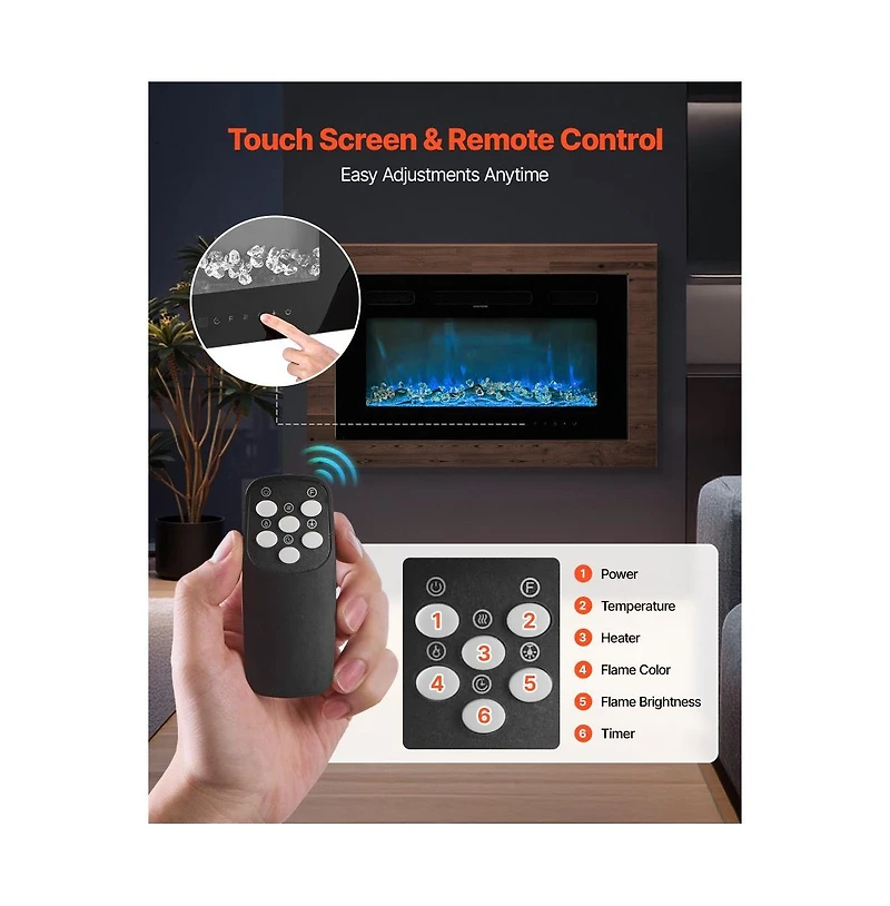 Slickblue Electric Fireplace Wall Mounted 1500W with Adjustable Flame, Remote and Overheat Protection