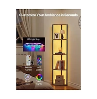 Slickblue Tall 5 Tier Corner Bookcase with Led Lights, Display Storage Shelf for Collectibles and Decor