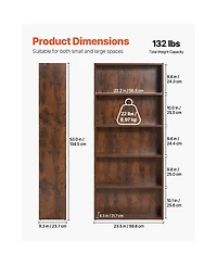 Slickblue Tall 5 Tier Wooden Bookcase with Height Adjustable Shelf, Open Storage