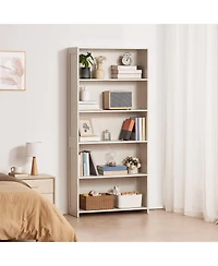 Slickblue Tall 5 Tier Wooden Bookcase with Display Shelves, Freestanding Storage Organizer for Living Room