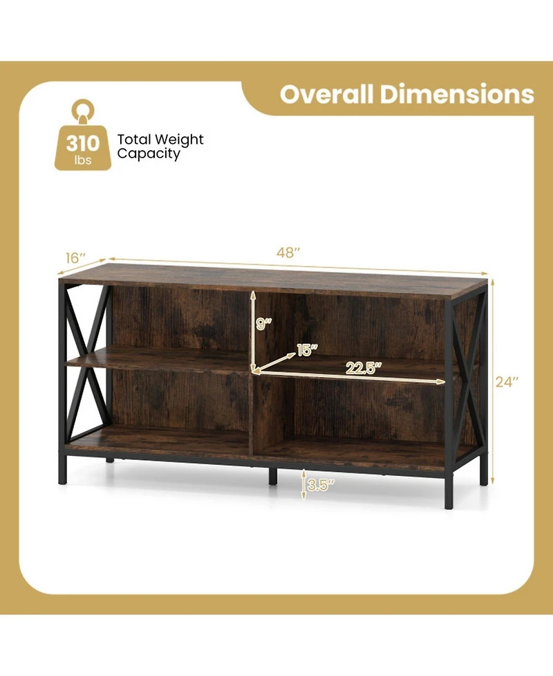 Gouun Wooden X-Shaped Metal Frame Tv Stand