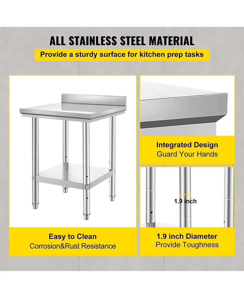 Hongge 24 x 24 in Stainless Steel Prep Table with Adjustable Undershelf