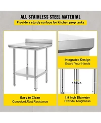 Hongge 24 x 24 in Stainless Steel Prep Table with Adjustable Undershelf